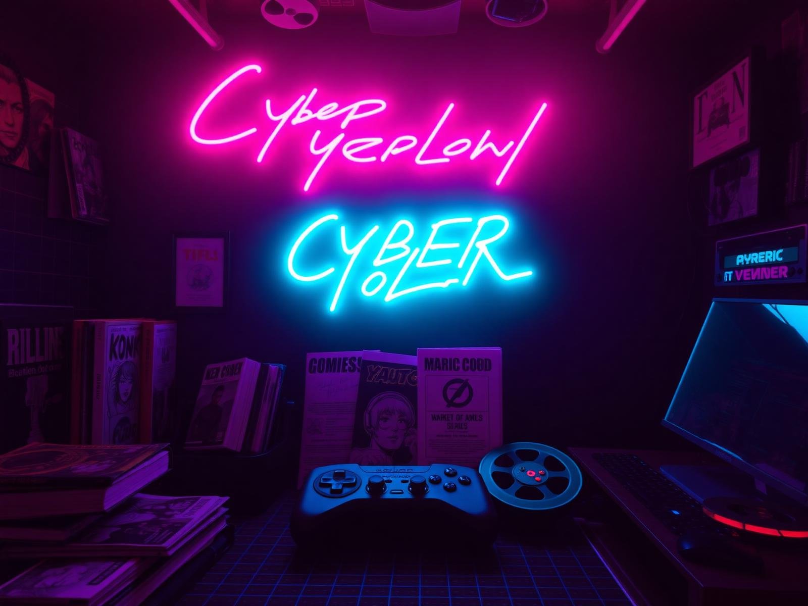 Ambiente da cultura nerd e geek com iluminação neon